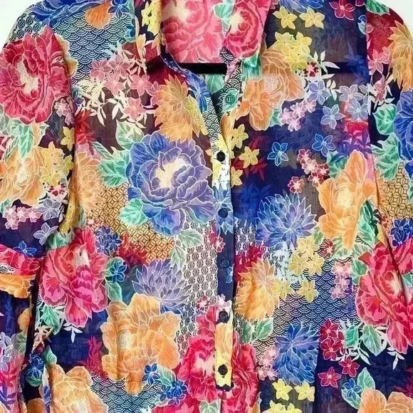 New! Cupio Sheer Floral Cover-Up Swim Tunic Blouse - Picture 2 of 7